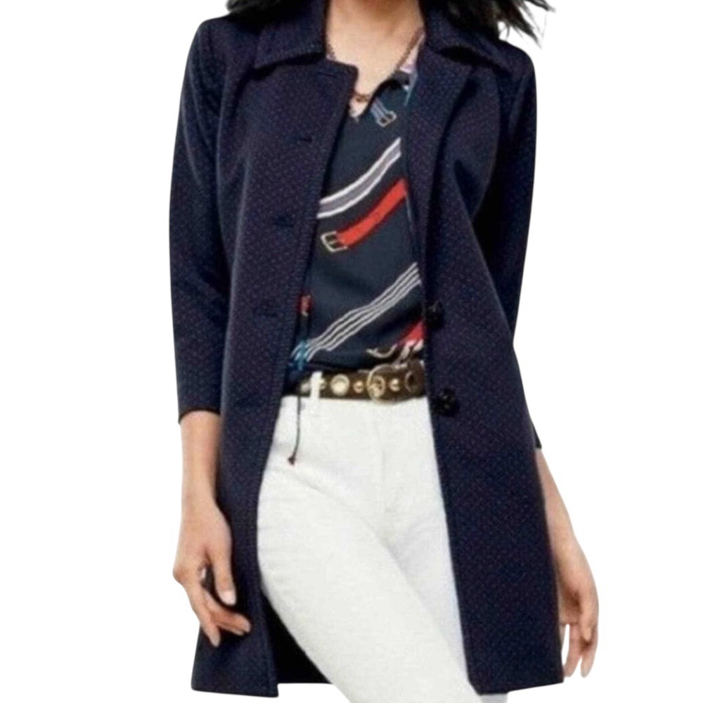 CAbi Carriage Button Ponte Long Transitional Navy Dot Jacket Style #5658 Women L